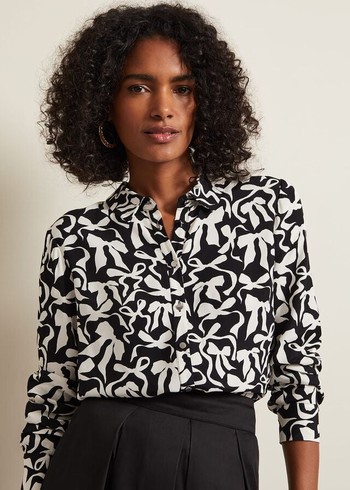 Phase Eight Era Abstract Bow Shirts Black/White Canada | FSHLQB-495